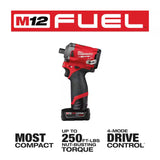 M12 FUEL 12V Lithium-Ion Brushless Cordless Stubby 1/2 In. Impact Wrench Kit with Pin Detent, 2 Batteries and Bag