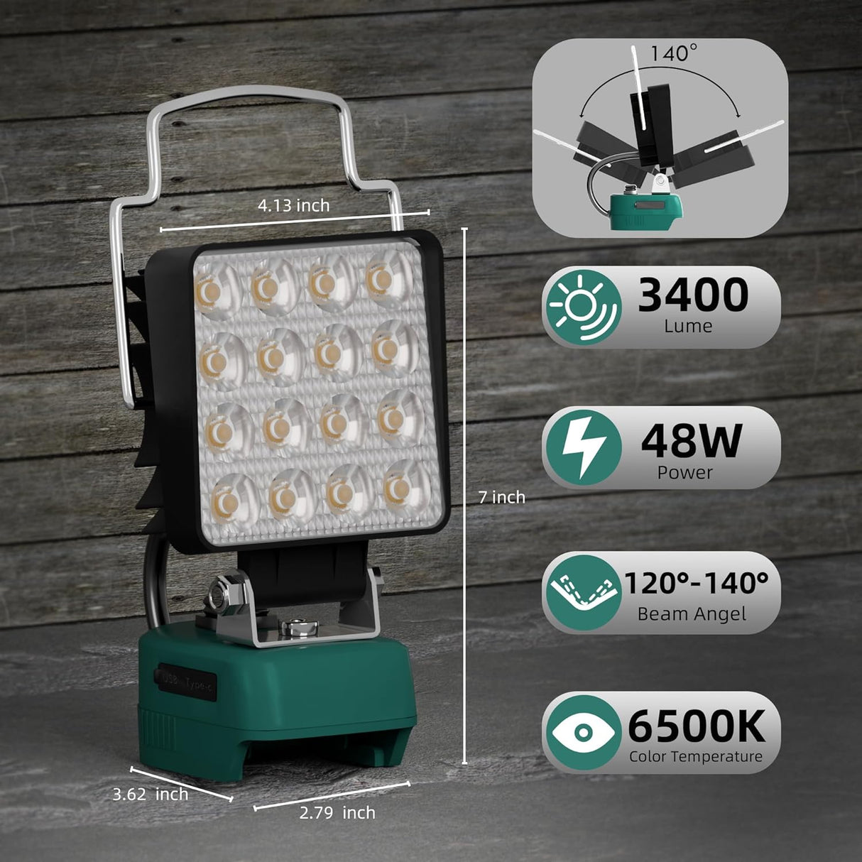 Suitable for Makita 18V Battery Work Light, LED Flood Light, Cordless Work Light, LED Floodlight, Includes Handbag, Smartphone Charging, USB Charging, Type-C Charging, Ultra Brightness, Portable