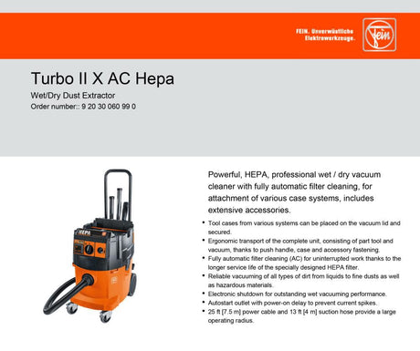 Turbo II X AC HEPA Dust Extractor Wet/Dry Vacuum 9.2 Gallon 92030060990