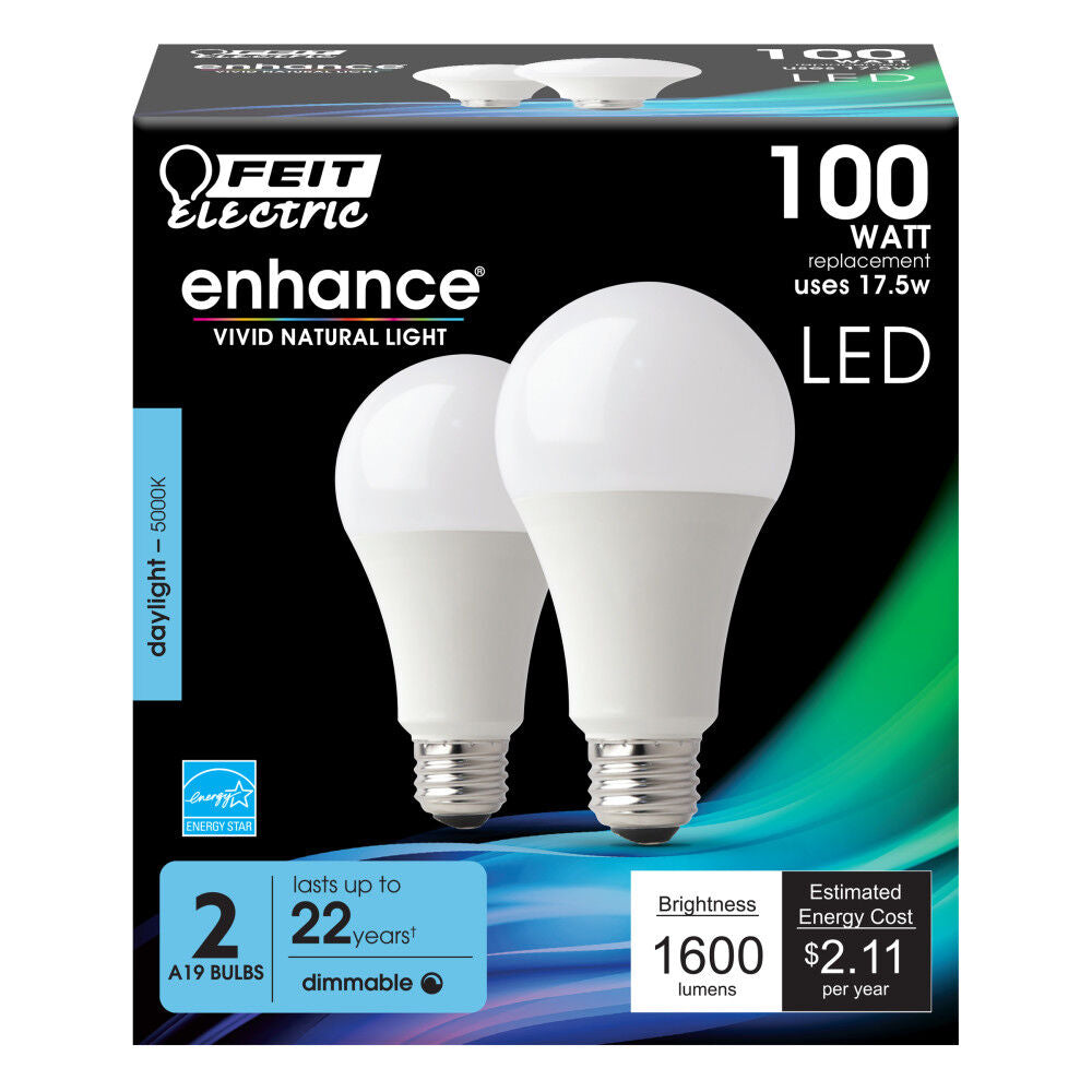 100W A19 5000K Dimmable Enhance LED Bulb 2pk OM100DM/950CA/2