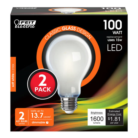 100W A21 2700K Enhance Filament LED Bulb 2pk A100/927CA/FIL2