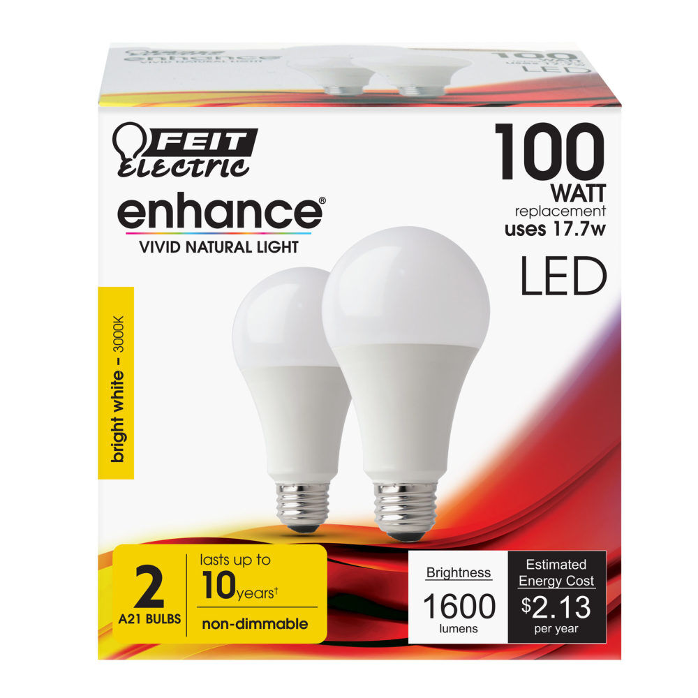 100W A21 3000K Non-Dimmable LED Bulb 2pk OM100/930CA10K2