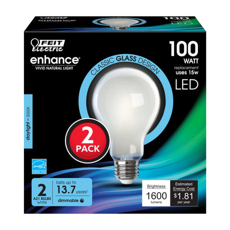 100W A21 5000K Enhance Filament LED Bulb 2pk A100/950CA/FIL2