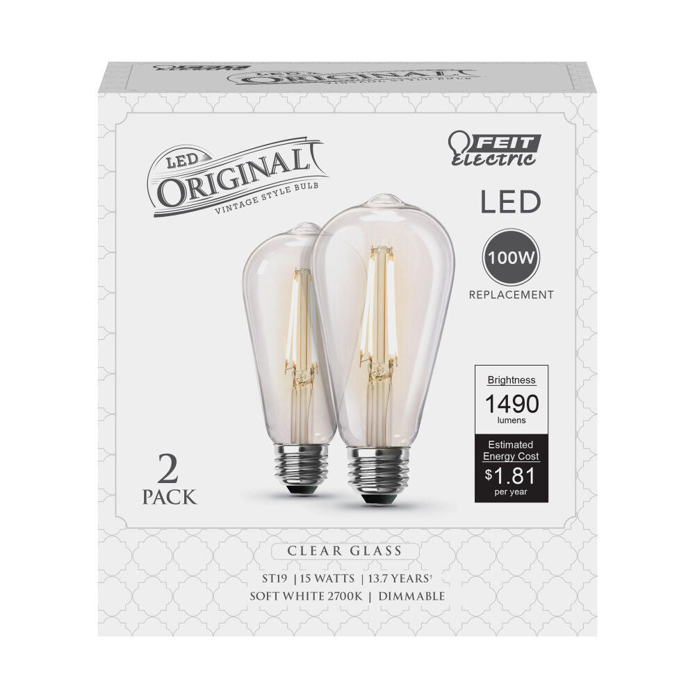 100W Filament Straight Tapered LED Bulb 2pk ST19100CL927CA2