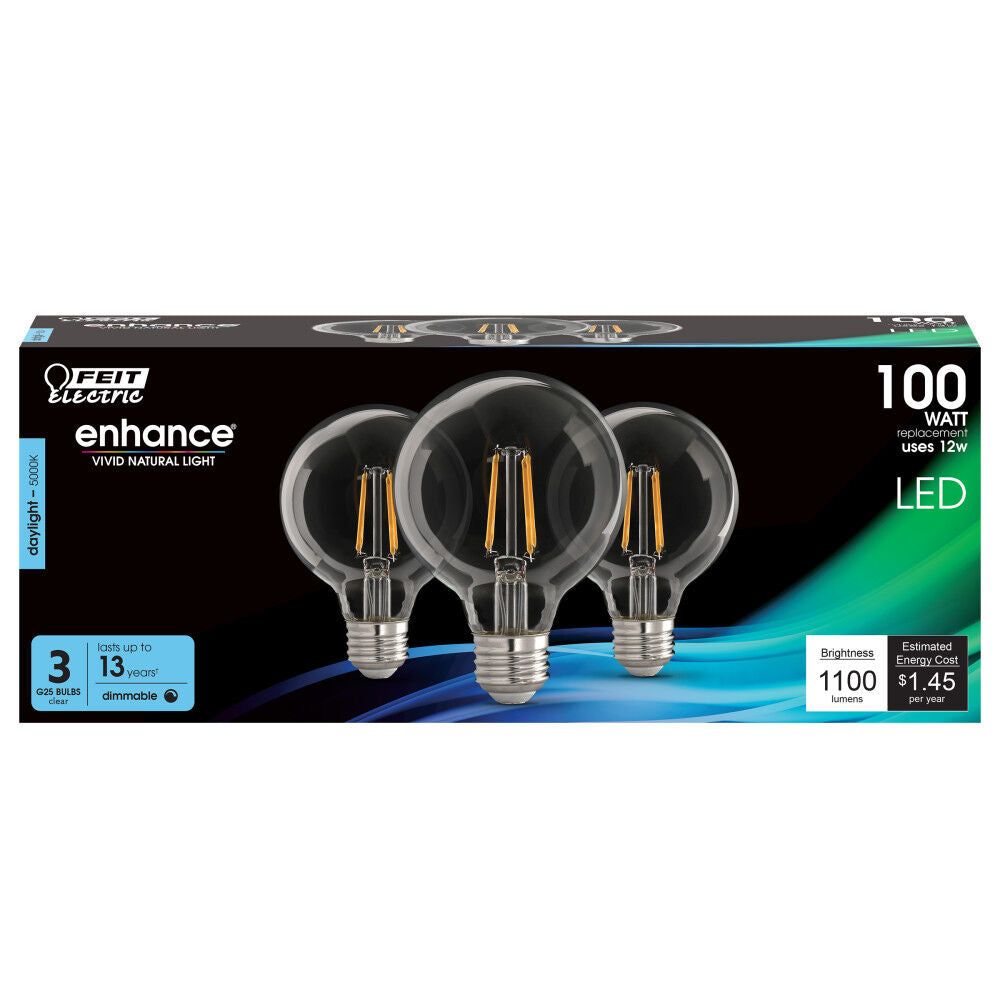 100W G25 5000K Filament LED Bulb 3pk G25100950CAFIL3