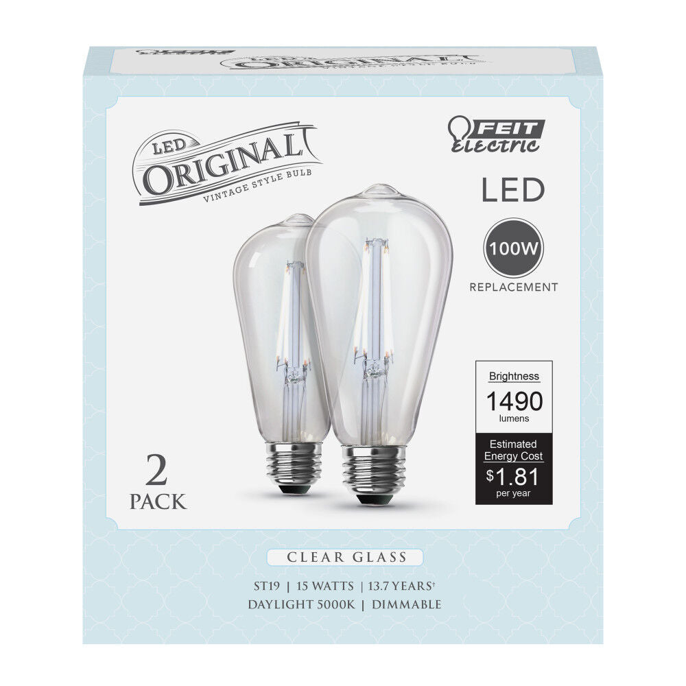 100W ST19 5000K Straight Tapered LED Bulb 2pk ST19100CL950CA2