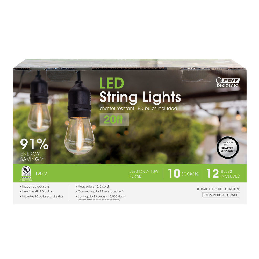 120V 20' 10-Lights Outdoor LED String Light Set 72122