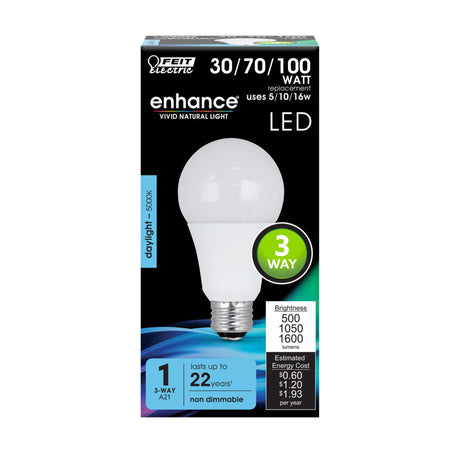 Electric 30/70/100W A21 5000K 3-Way LED Bulb 1pk A30/100/950CA