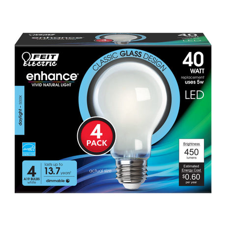 Electric 40W 450 Lumens A19 5000K Enhance LED Bulb 4pk A1940950CAFIL4