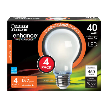 Electric 40W A19 2700K Enhance Dimmable LED Bulb 4pk A1940/927CAFIL4