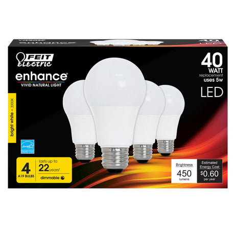 Electric 40W Enhance A19 3000K Dimmable LED Bulb 4pk OM40DM/930CA/4