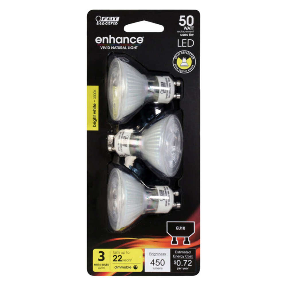 50W MR16 GU10 Bright White LED Bulb 3pk MR16FG500930CA3