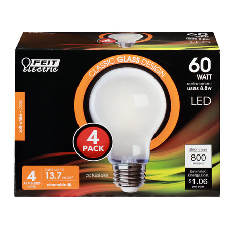 Electric 60W A19 2700K Dimmable Filament LED Bulb 4pk A1960/827/FIL/4