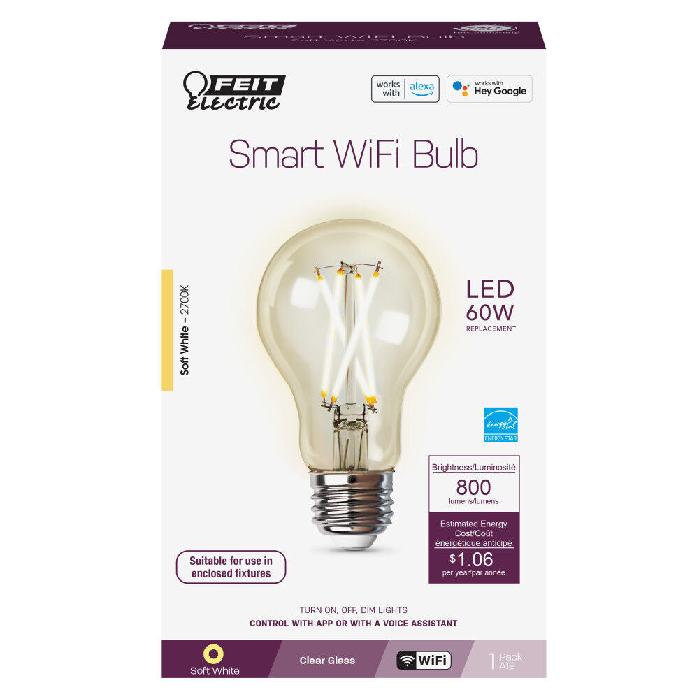 60W A19 Alexa Google LED Smart WiFi Bulb 1pk A1960CL927CAFAG