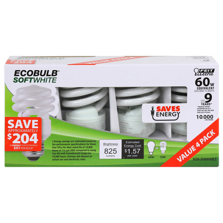 60W EcoBulb Soft White Mini Twist CFL Bulb 4pk ESL13T/4