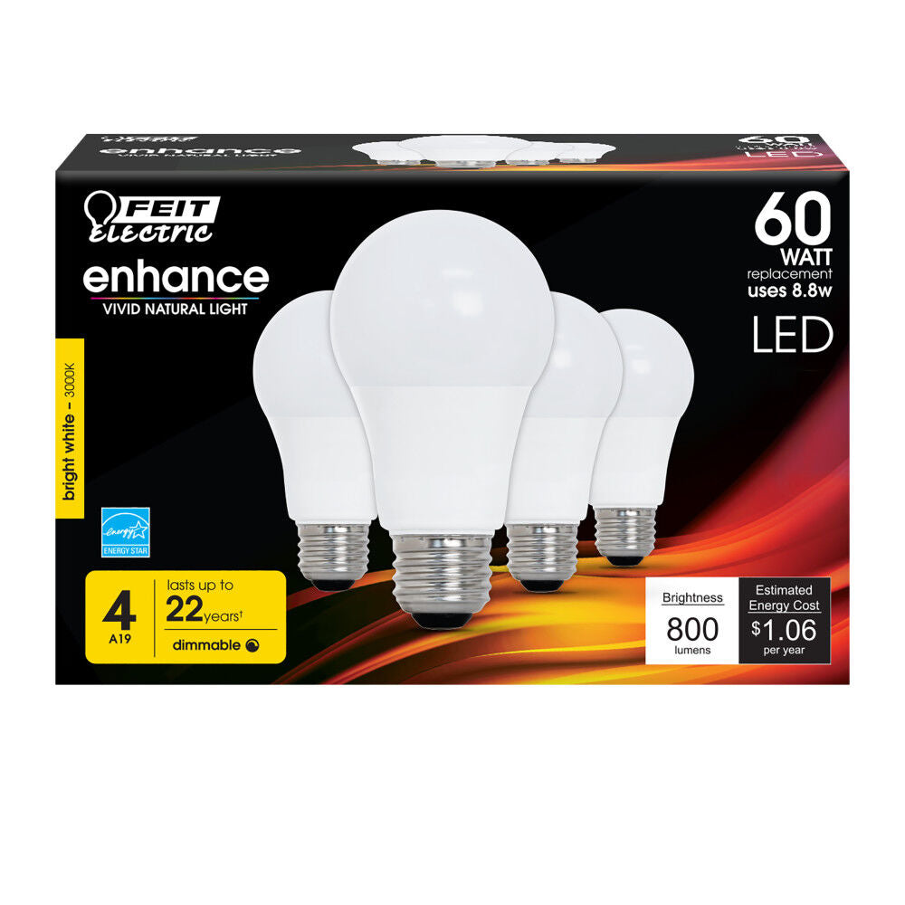 60W Enhance A19 3000K Dimmable LED Bulb 4pk OM60DM/930CA/4