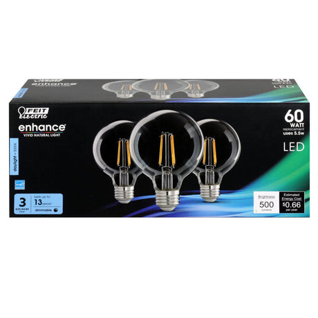 Electric 60W G25 5000K Filament LED Bulb 3pk G2560950CAFL3RP