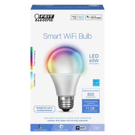 60W RGBW A19 Alexa Google LED Smart Bulb 1pk OM60/RGBW/CA/AG
