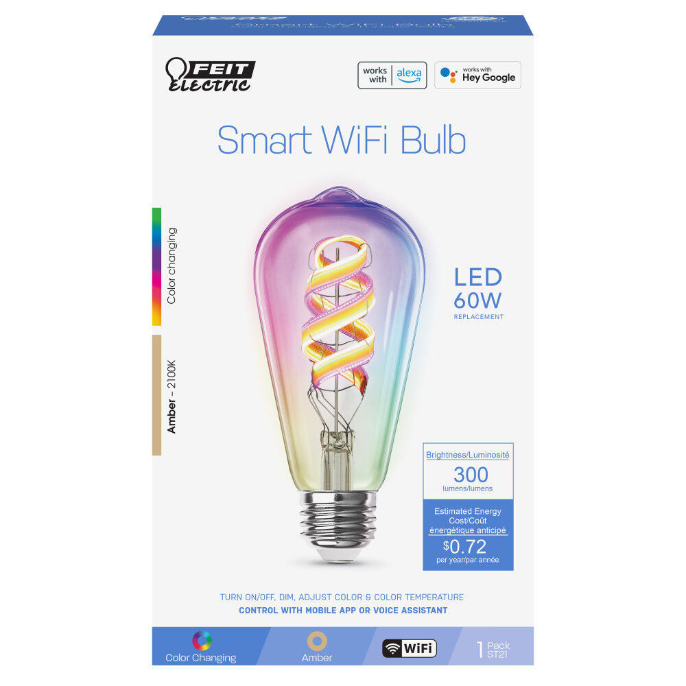 60W ST21 Smart WiFi Filament LED Bulb 1pk ST2160RGBWIFIAG