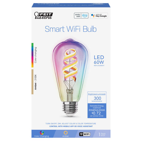 60W ST21 Smart WiFi Filament LED Bulb 1pk ST2160RGBWIFIAG