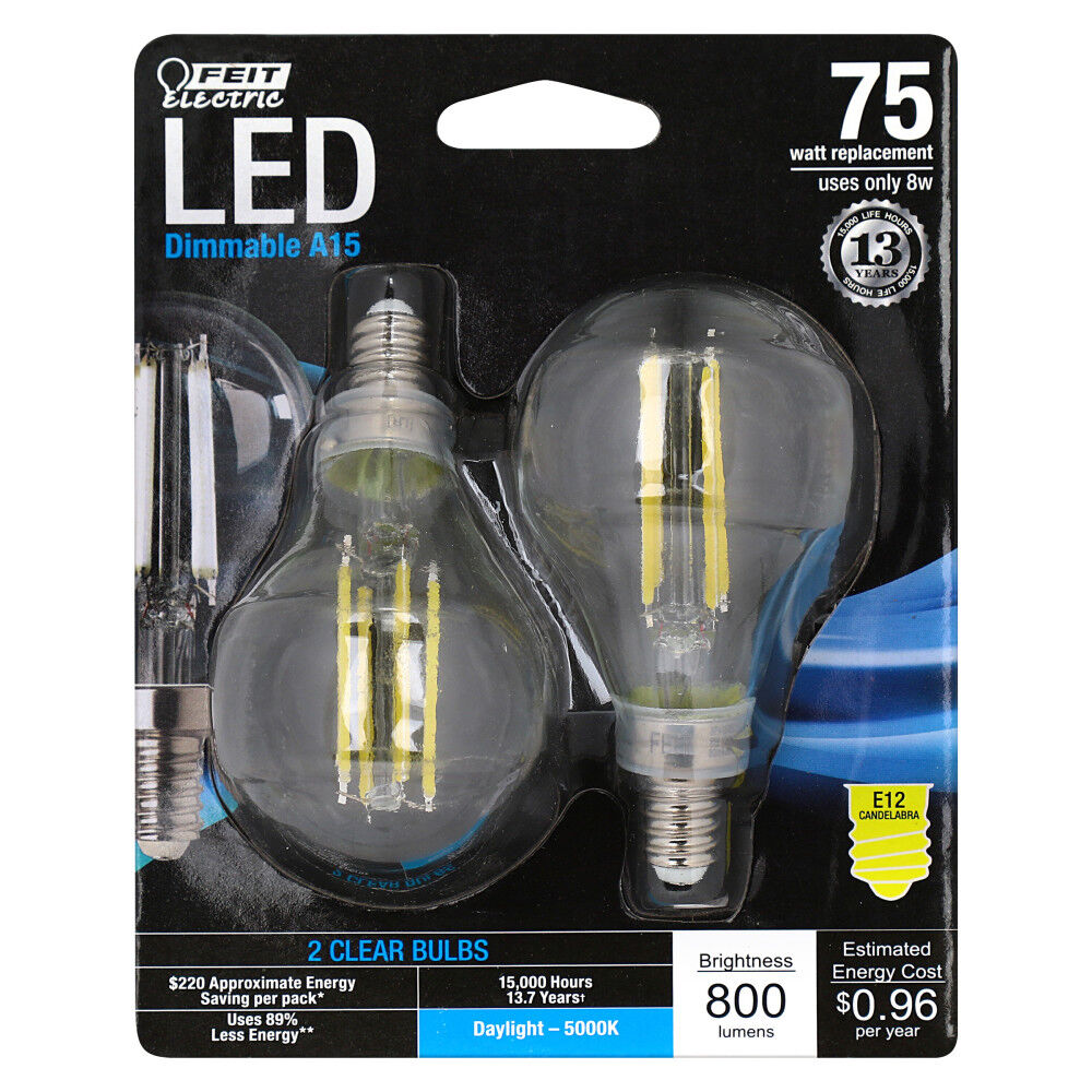 75W A15 E12 5000K Filament LED Bulb 2pk BPA1575C850FIL2