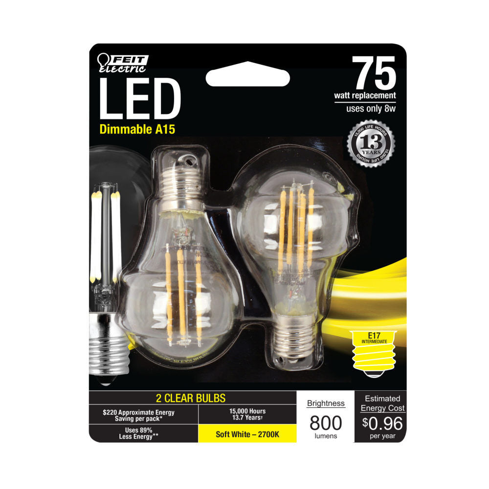 75W A15 E17 2700K Glass Filament LED Bulb 2pk BPA1575N827FIL2