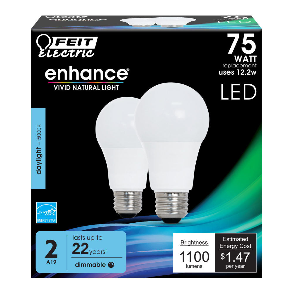 75W Enhance A19 5000K Dimmable LED Bulb 2pk OM75DM/950CA/2