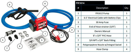 12 VDC Portable Fuel Transfer Pump 10 GPM 1/5 HP with Accessories FR1614