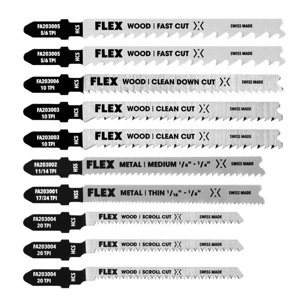 10-Piece T-Shank Jigsaw Blade Set FAM20301-10