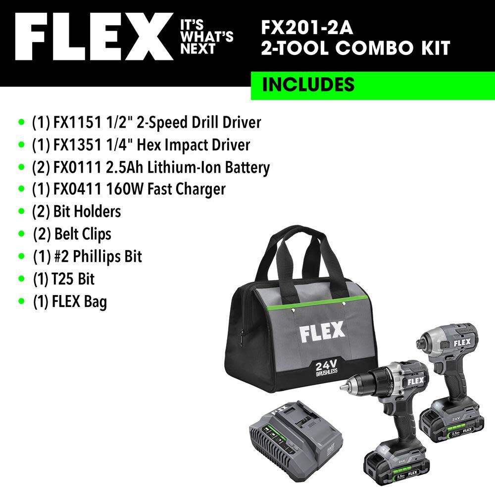 24V Drill Driver and 1/4in Impact Driver Kit FXM201-2A