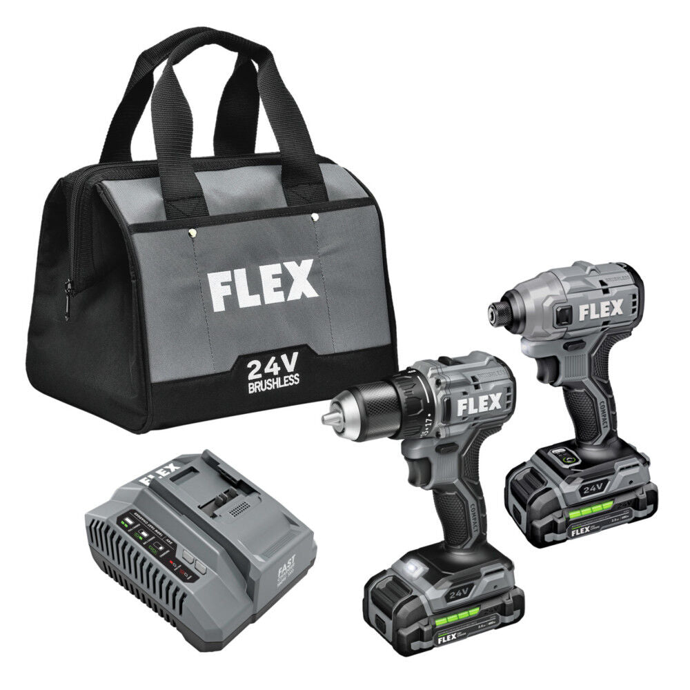 COMPACT 24-volt 2-Tool Brushless Power Tool Combo Kit with Soft Case (2-Batteries Included and Charger Included) FXM205-2A