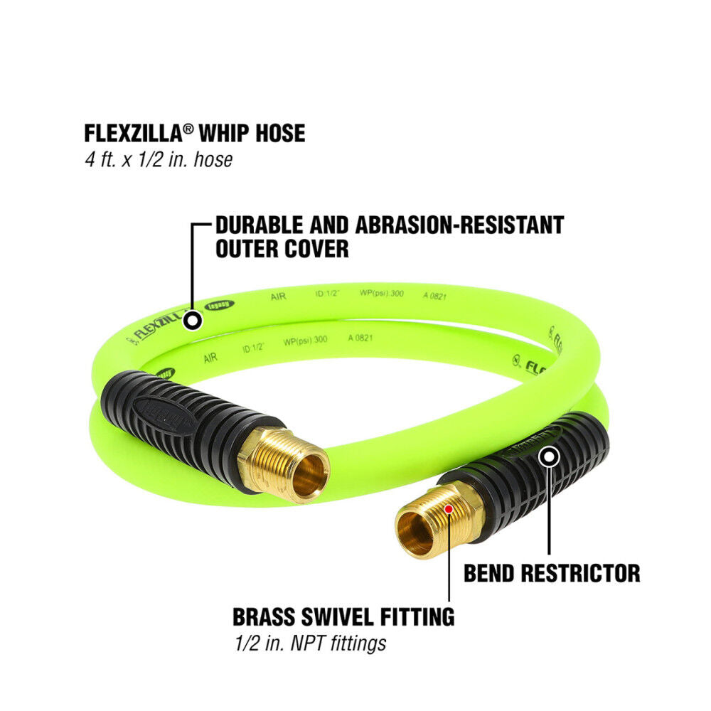 1/2 Inch x 4ft ZillaGreen Whip Air Hose HFZ1204YW4S