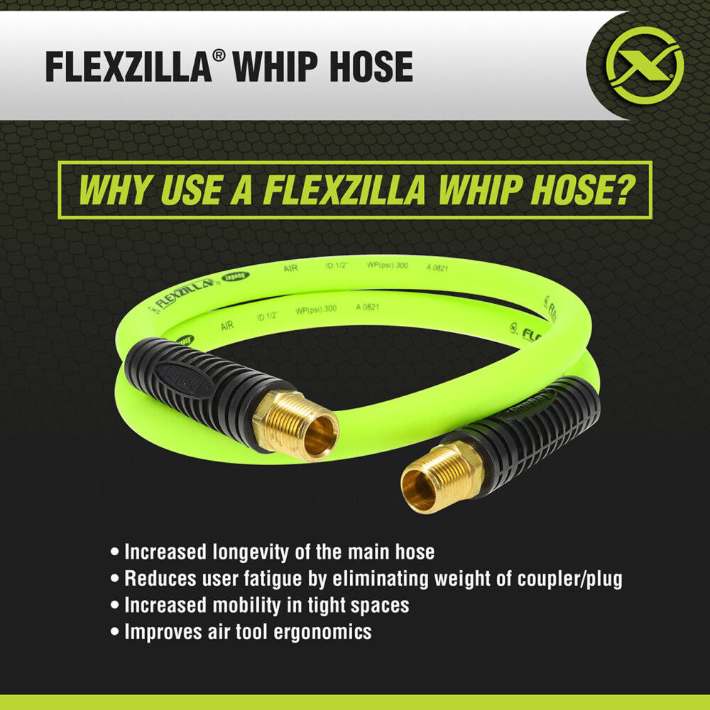 1/2 Inch x 4ft ZillaGreen Whip Air Hose HFZ1204YW4S