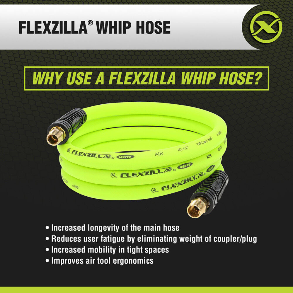 1/2 Inch x 8ft ZillaGreen Whip Air Hose HFZ1208YW3S