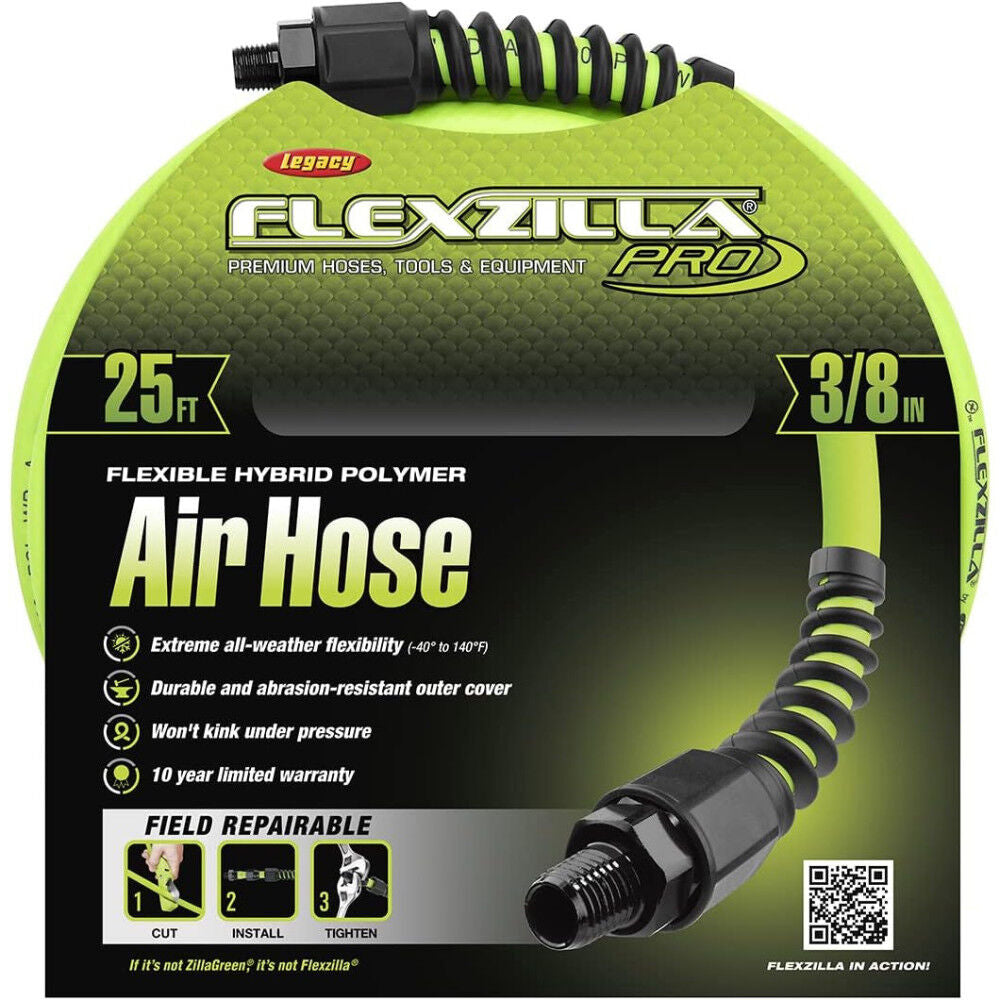 3/8 Inch x 25ft ZillaGreen Repairable Air Hose HFZP3825YW2