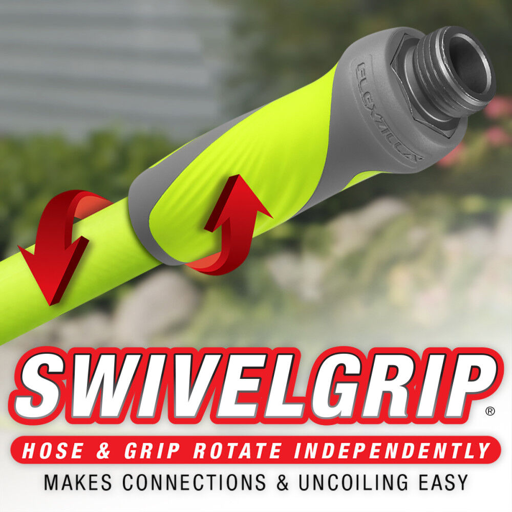 SwivelGrip Garden Hose, 5/8 Inch x 100 Feet, 3/4 Inch - 11 1/2 GHT Fittings, ZillaGreen HFZG5100YWS