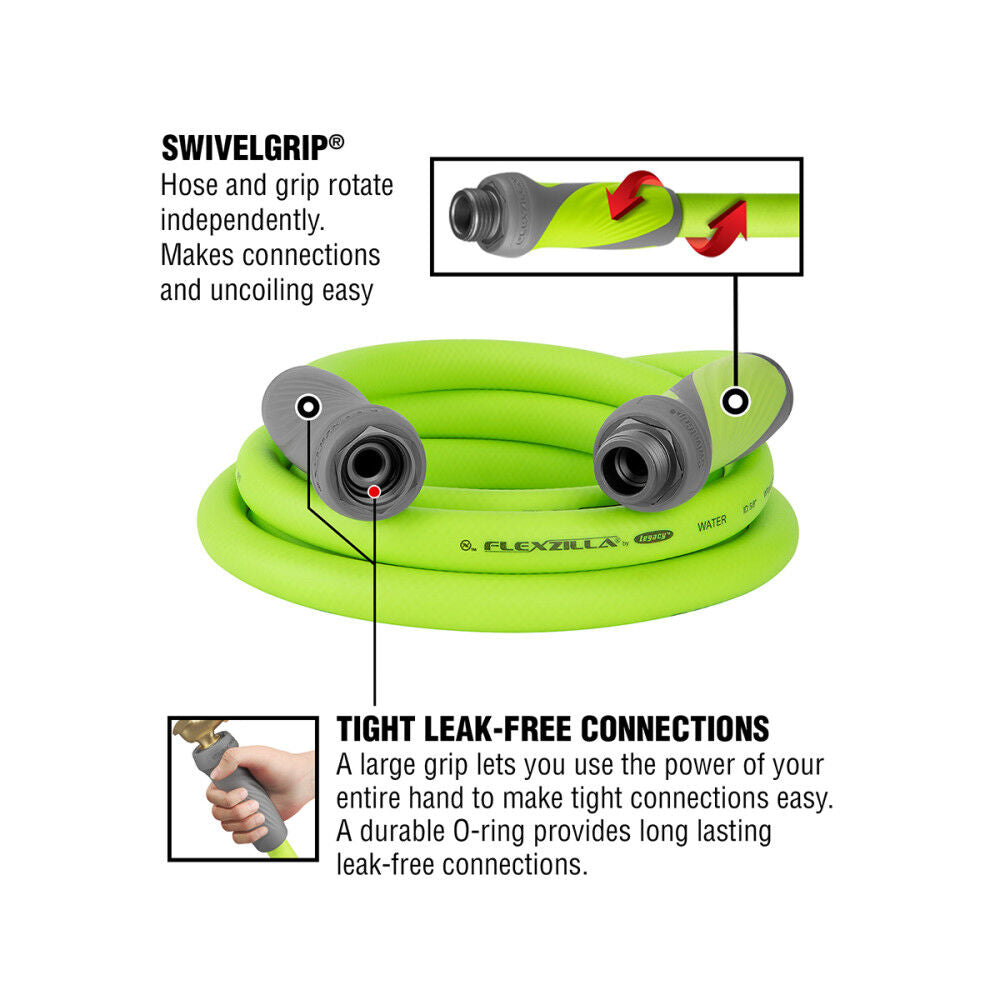 SwivelGrip Garden Lead-in Hose, 5/8 Inch x 10 Feet, 3/4 Inch - 11 1/2 GHT Fittings, ZillaGreen HFZG510YWS