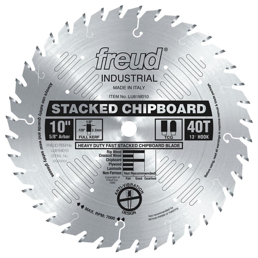 10 In. x 40T Heavy Duty Stacked Chipboard Blade LU81M010