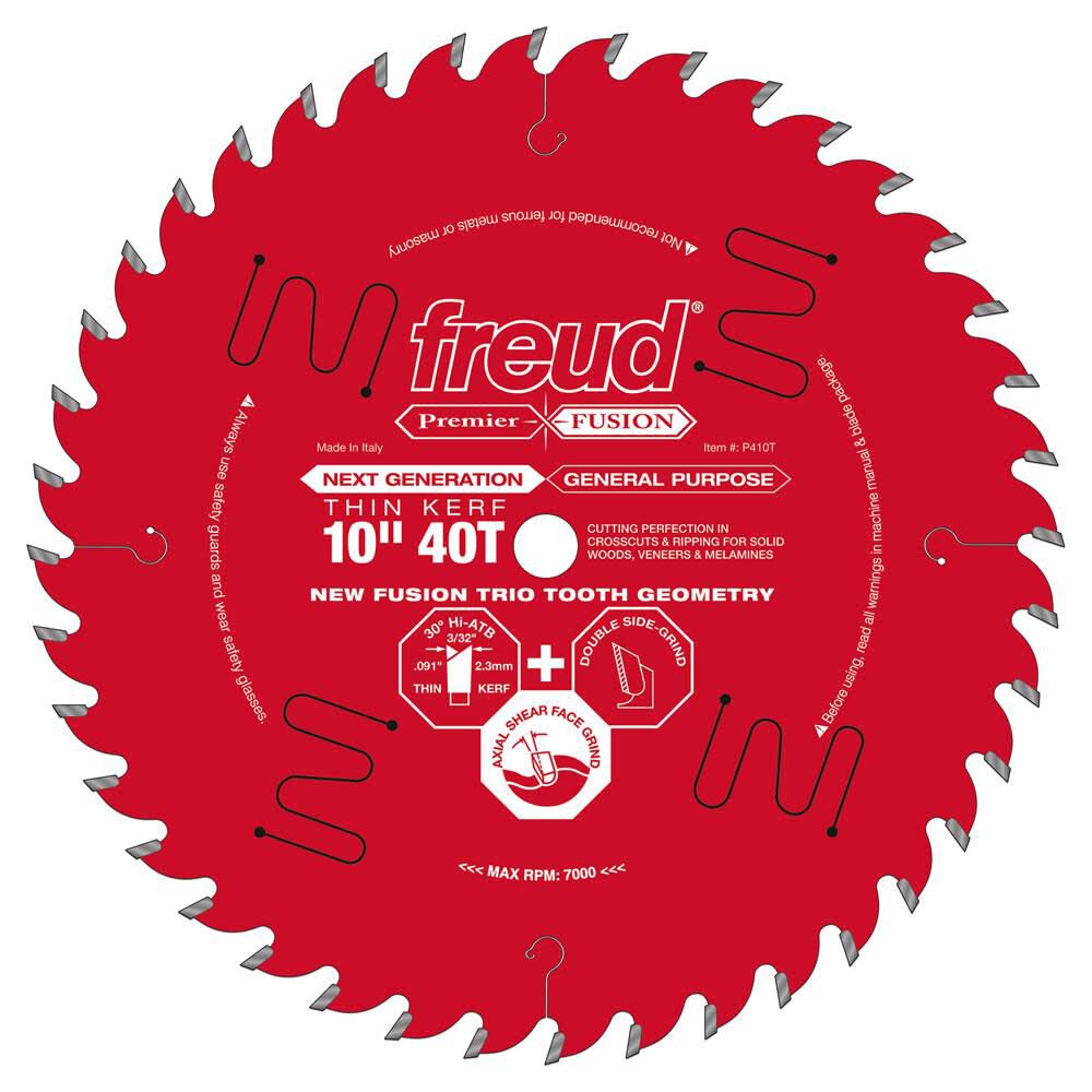 10 In. x 40T Thin Kerf Next Generation Premier Fusion Crosscut Blade P410T