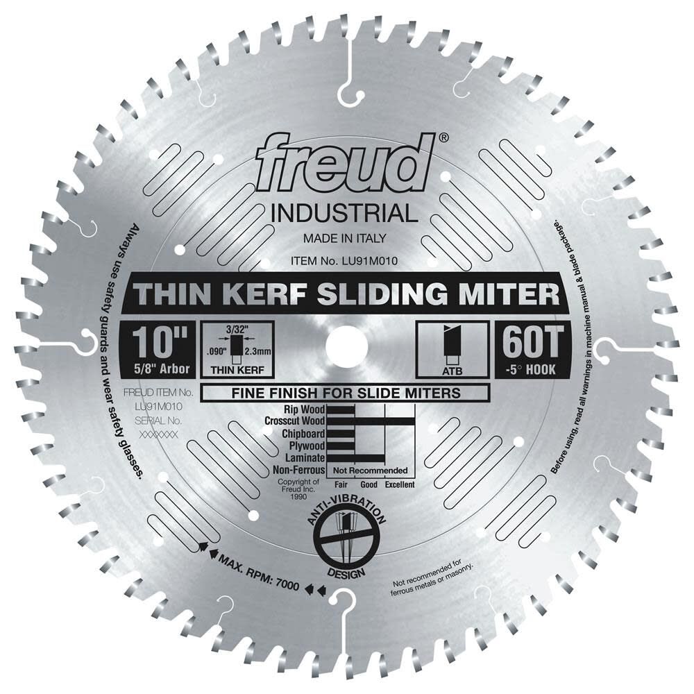 10 In. x 60T Thin Kerf Sliding Compound Miter Saw Blade LU91M010