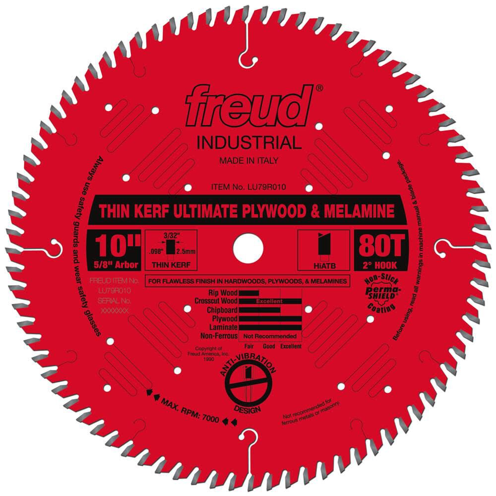 10in Thin Kerf Ultimate Plywood & Melamine Blade with Perma-SHIELD Coating LU79R010