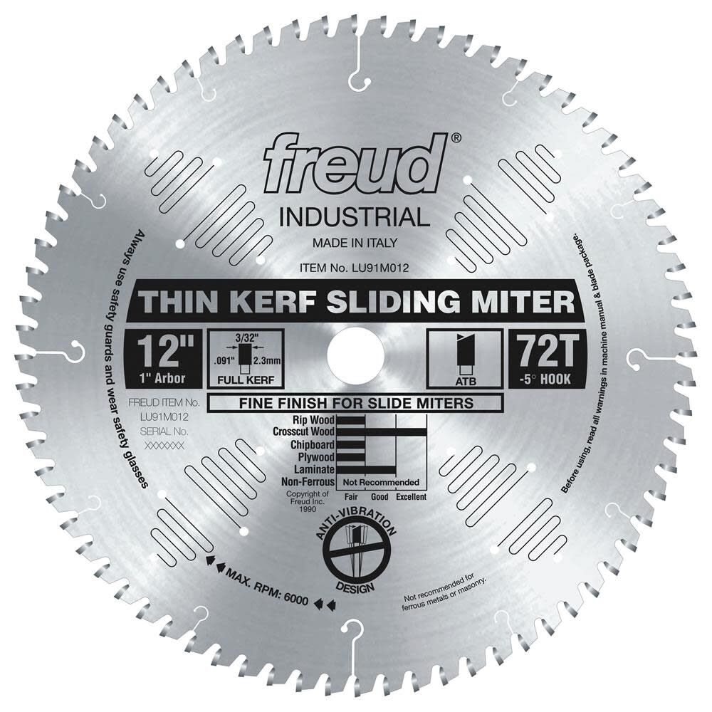 12 In. x 72T Thin Kerf Sliding Compound Miter Saw Blade LU91M012