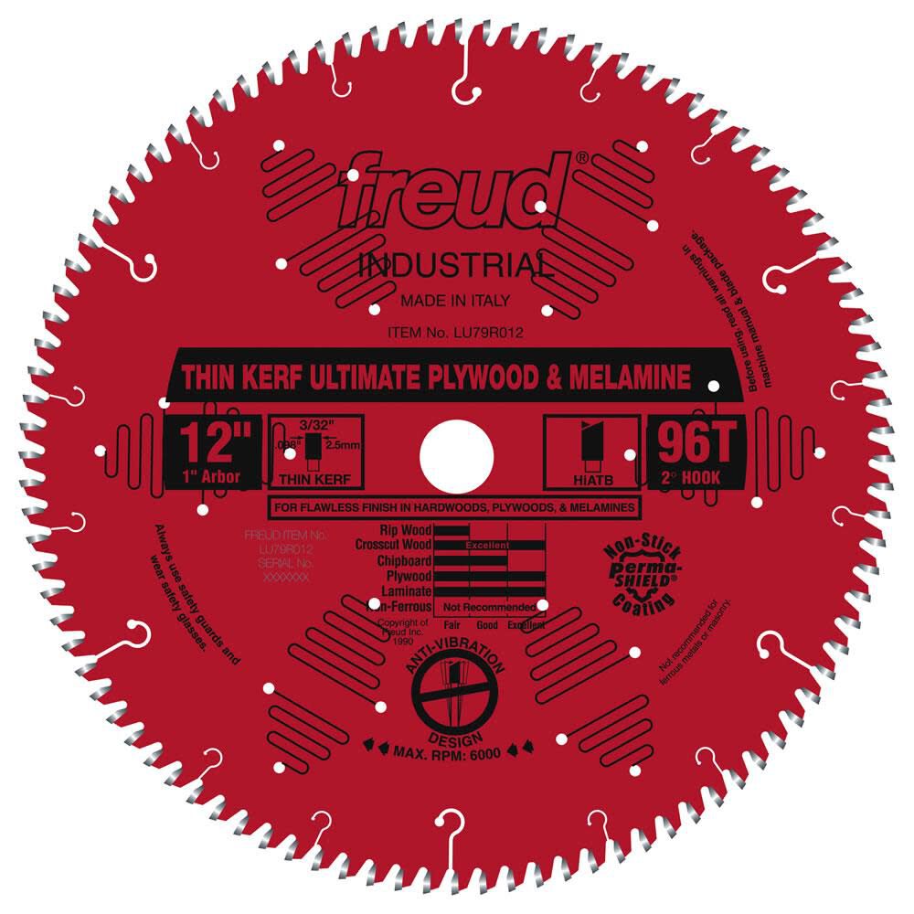 12 In. x 96T Thin Kerf Ultimate Plywood & Melamine Blade LU79R012