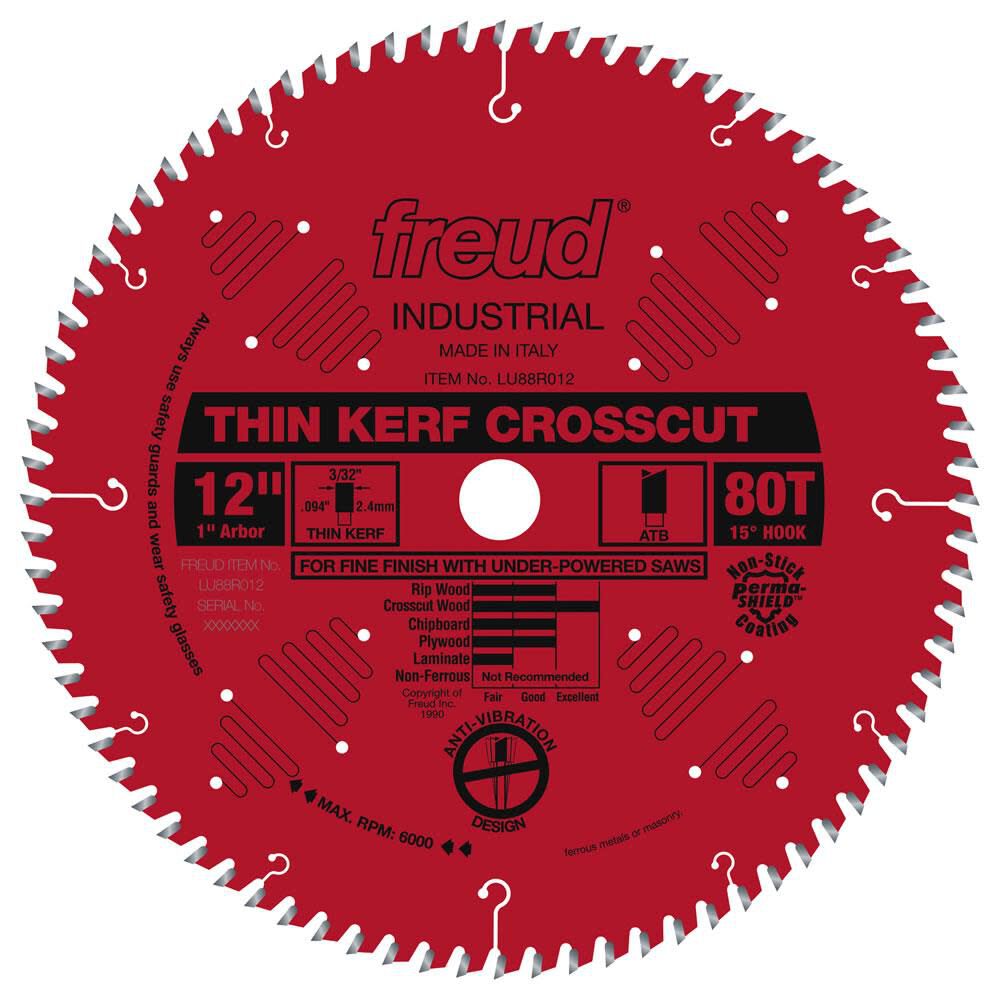 12in Thin Kerf Fine Finish Crosscut Blade with Perma-SHIELD Coating LU88R012