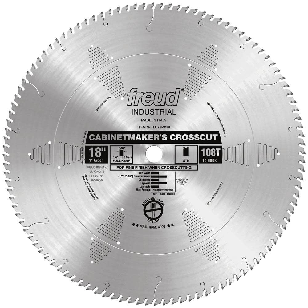 18 In. x 108T Cabinetmakers Crosscut Blade LU73M018