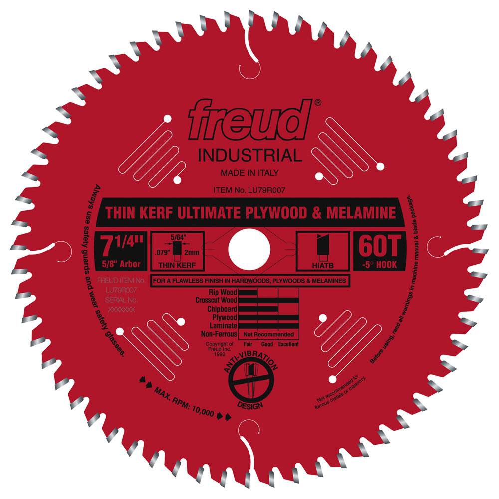 7-1/4 In. x 60T Thin Kerf Ultimate Plywood & Melamine Blade LU79R007