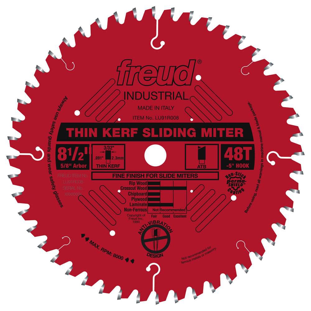 8-1/2in Thin Kerf Sliding Compound Miter Blade with Perma-SHIELD Coating LU91R008