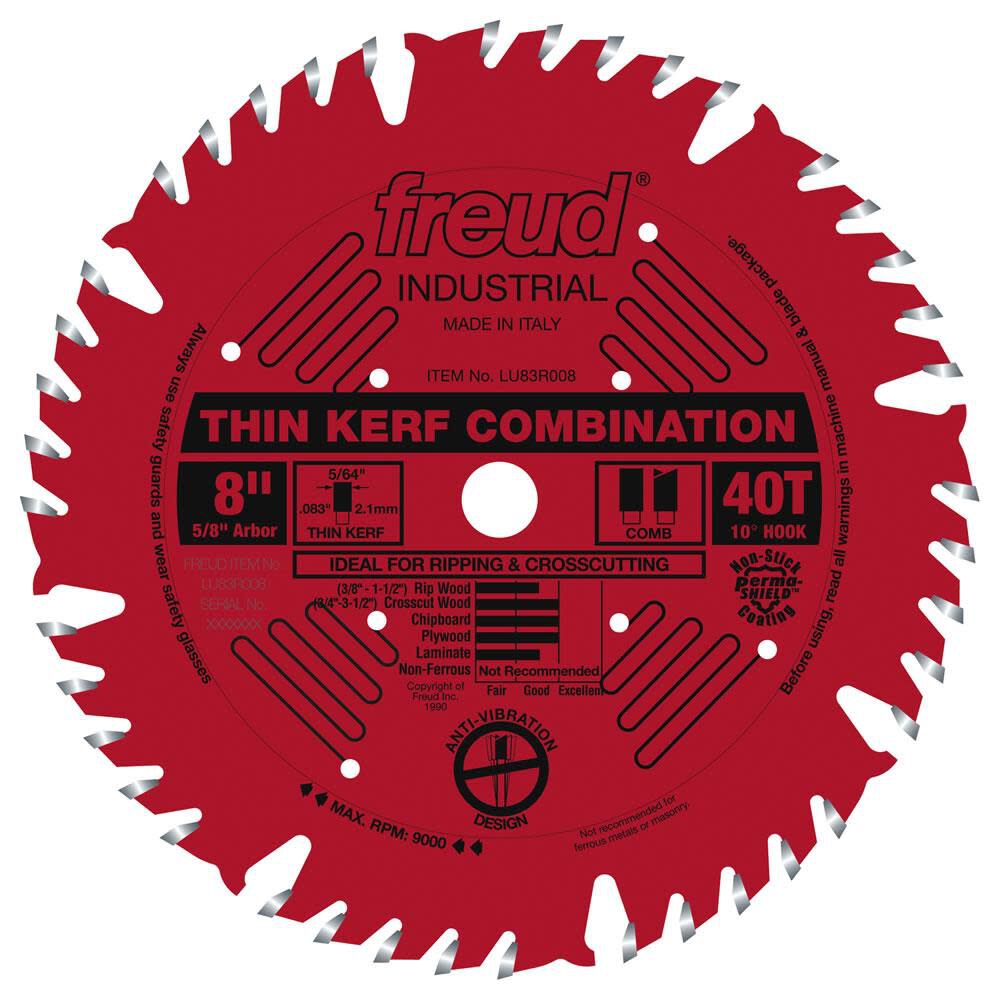 8 In. x 40T Thin Kerf Combination Blade LU83R008