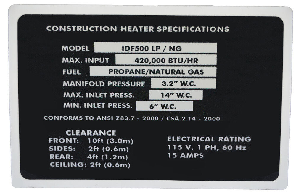 Indirect Fired 420k BTU Portable Heater System (LP/NG) IDF500-LP/NG