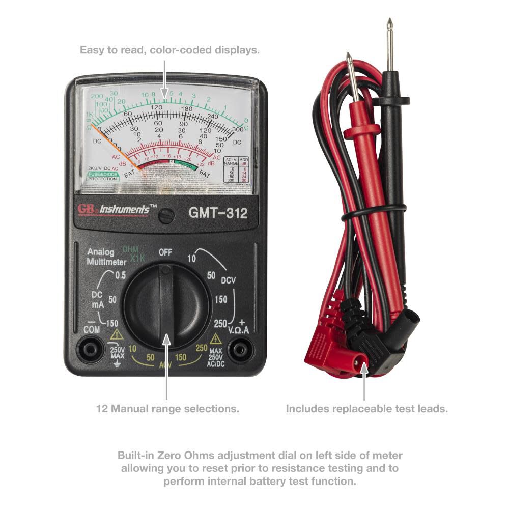 5 Function 12 Range Analog Multimeter 1/Clam GMT-312